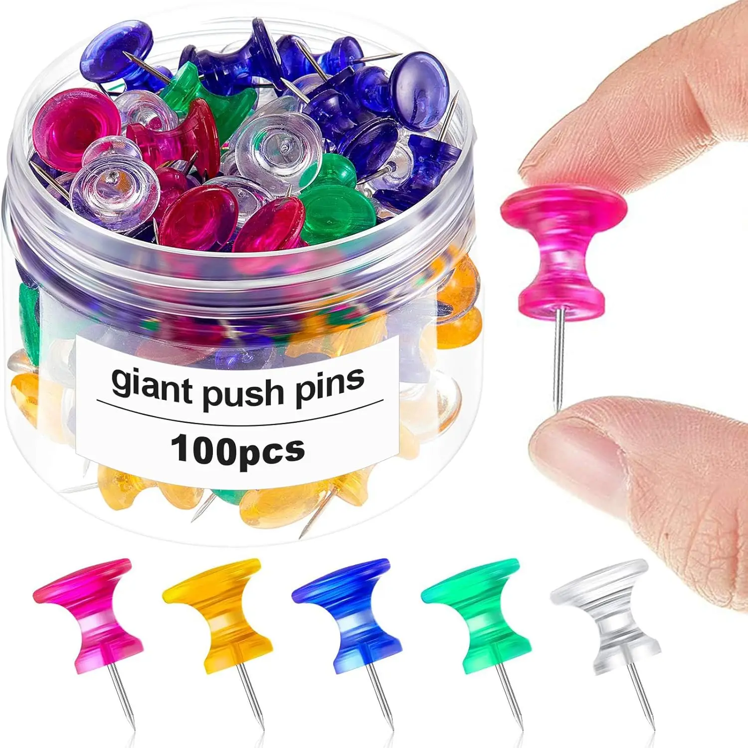 

100 Pcs Giant Push Pins with Plastic Heads for Cork Board, Map, Posters, Office School Supplies