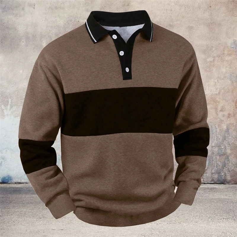 Simple Striped Long Sleeve Polo Shirts For Men Fashion Trendy 3D Printed Golf Polo Shirt Casual Oversized Lapel Button Tops - view 4