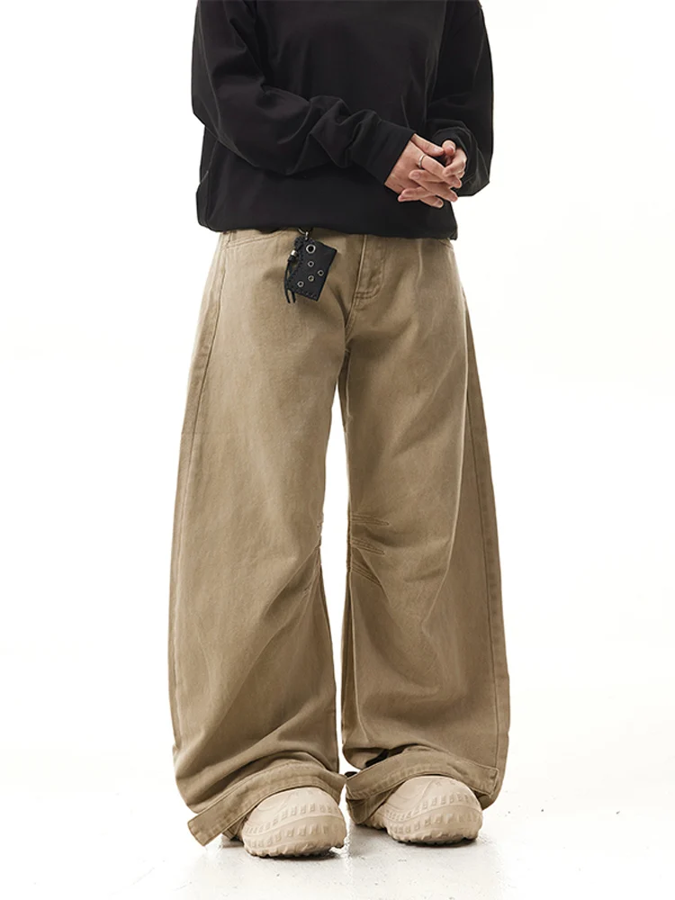 

Retro Khaki Workwear Pants Men's Loose Straight Baggy Wide Leg Pleated Banana Pants Casual High Waist Long Trousers for Teens