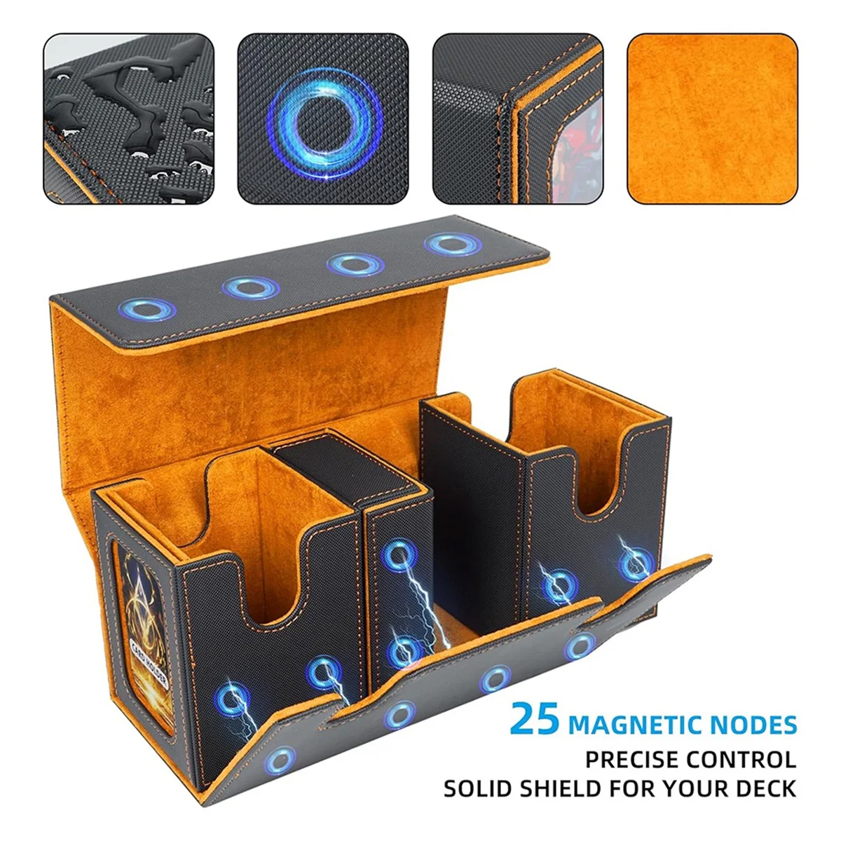 Karten-Aufbewahrungsbox für mehr als 200 Karten, 3-in-1-Kartendeck-Etui, orange