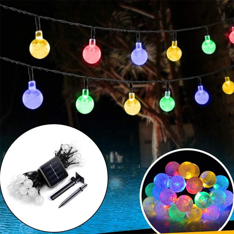 Guirnalda de luces LED para decoración al aire libre, 8 modos de luz Solar, bola de cristal de 5M/7M/12M, guirnaldas de luces de hadas para fiesta de navidad