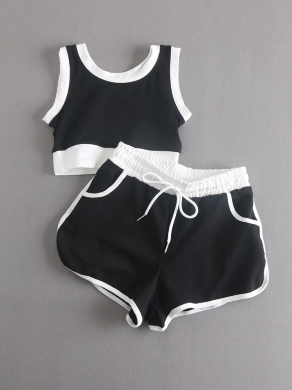 

New Sexy ort Crop Top And Elastic Waist orts Two-Piece Set Casual Sportswear in Cotton for Young Women Ages 8-25