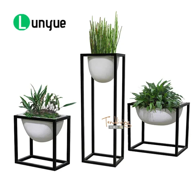 Modern Floor to Ceiling Fiberglass Wrought Iron Flower Stand Indoor Balcony Garden Green Plant Landscape Zen Floral