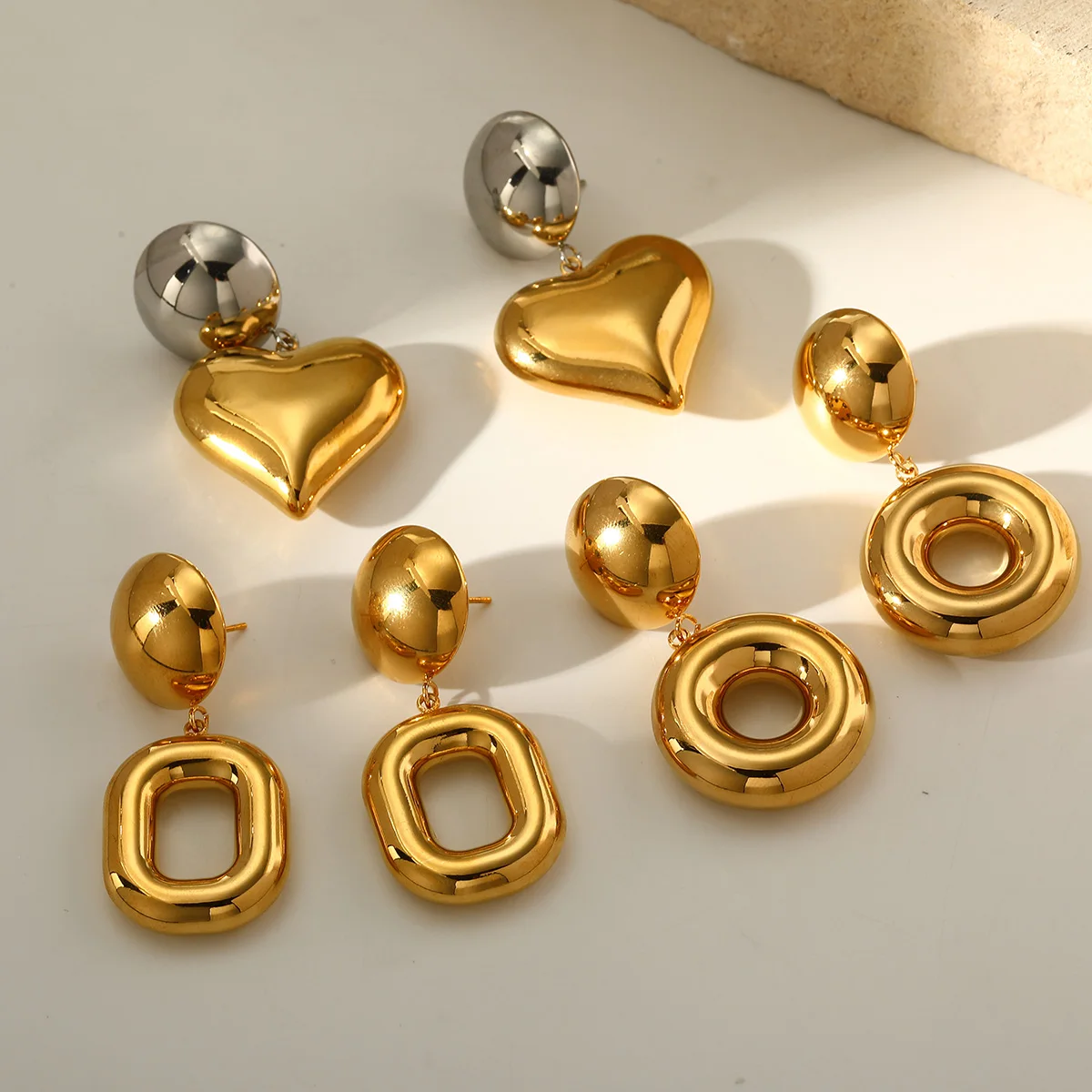 

Women's Cute Geometric Heart-Shaped Drop Earrings Two Tone Stainless Steel Earrings Dainty Jewelry Gift for Anniversary Birthday