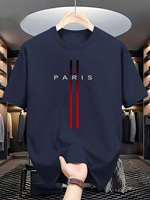 Men's 100% pure cotton summer casual loose fashion Paris letter printed comfortable round neck short sleeved T-shirt top