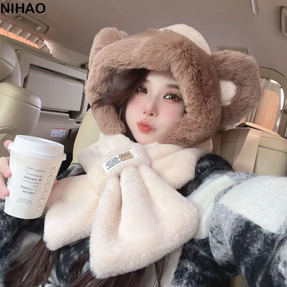 

Lei Feng Hat Winter Earmuffs Neck Warmer Comfortable Hats Glove Sets Cute Fluffy Children's Scarf Plush Bear Hat Cold Weather