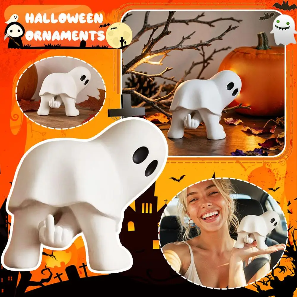 Halloween Funny Ghost Ornaments Funny Spooky Middle Finger Statue Desktop Ornament Cute Ghost Statue Halloween Spooky Decor