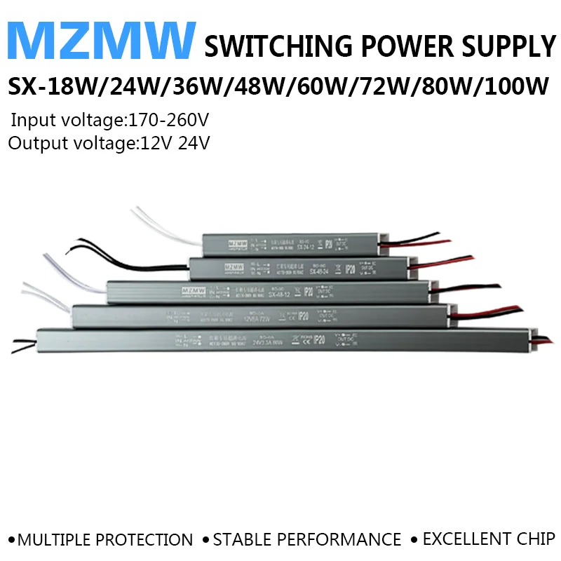 Sterownik LED 18W 24W 36W 48W 60W 72W 80W 110W 170-260V AC/DC 12V 24V Ultracienki zasilacz impulsowy Adapter oświetlenia Listwa oświetleniowa