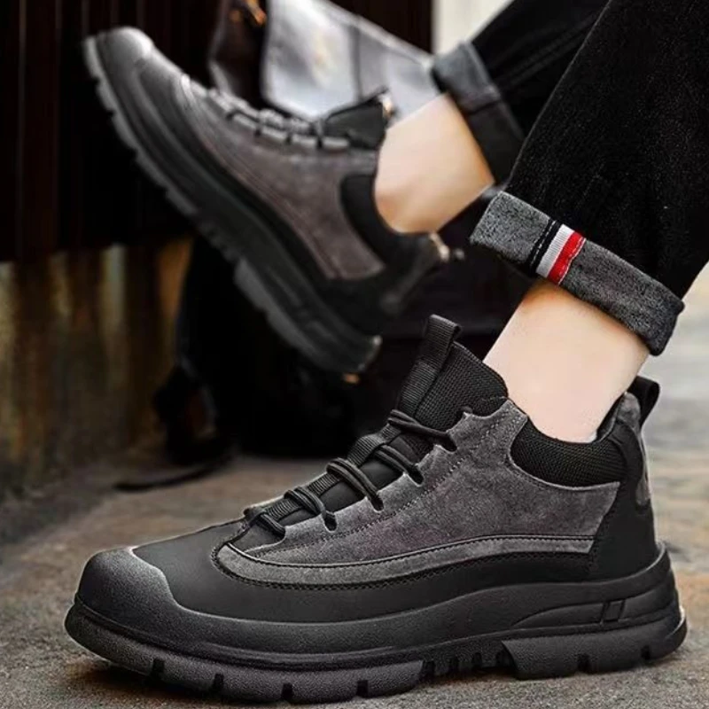 

Men's Snow Boots Winter Thermal Lined Cotton Waterproof Anti Slip Hiking Shoes with Laces Stylish Work wear Boots for Men