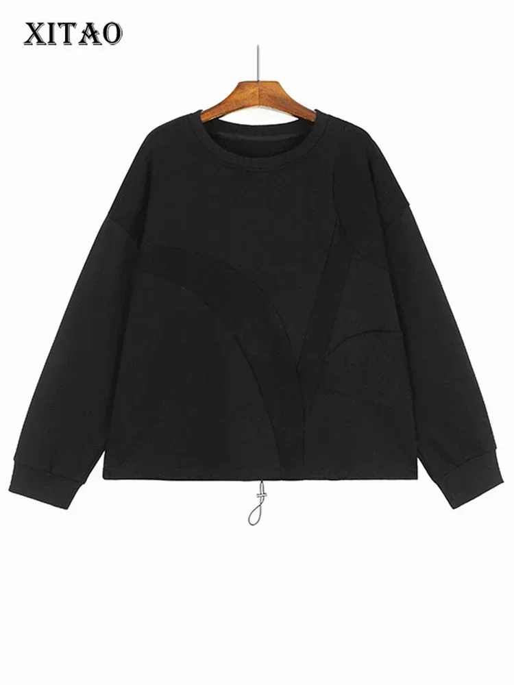 

XITAO O-neck Loose Sweatshirt Casual Fashion Patchwork Solid Color Simplicity Drawstring Spring Women New Sweashirt DMJ3063