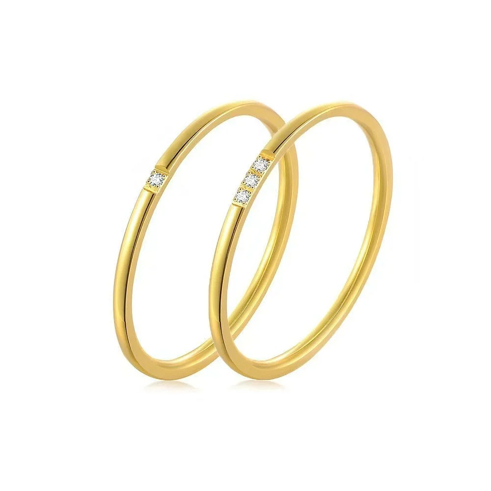 Women's Gold Ring 2mm Thin Silver Color 316L Stainless Steel Crystal Wedding Rings for Woman Girl Elegant Jewelry Bulk Wholesale