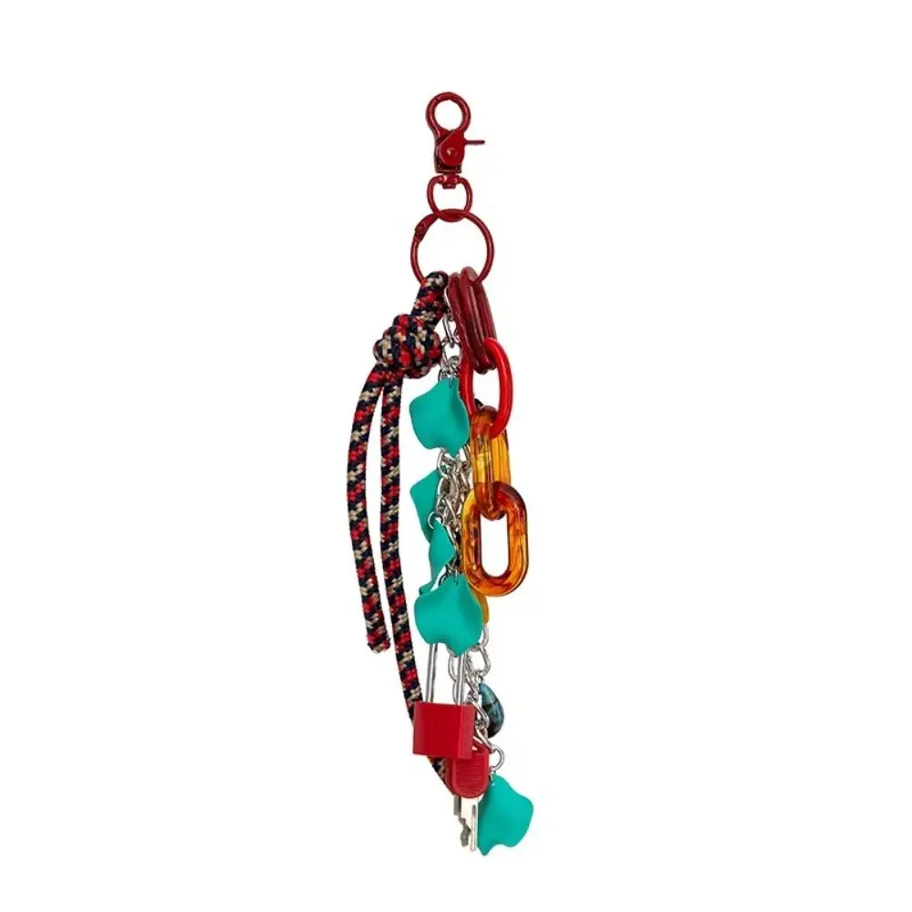 LLavero de moda con cerradura, colgante de concha de mar, Colorida funda de teléfono, cuerda de cadena, bolsa independiente de acrílico, accesorio para bolso colgante