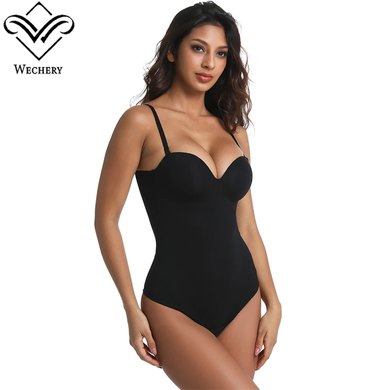 Wechery Woman Body Shaper Bodysuit With Slimming Tummy Reducing Push Up Shapewear Thong Style All-in-one Underwear