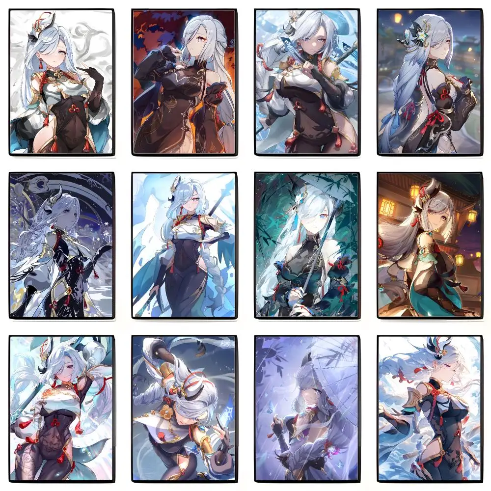Frost Elegant Divine G-Genshin Impact Shenhe Poster High-definition Art Sticker Self Adhesive Waterproof Home Decoration