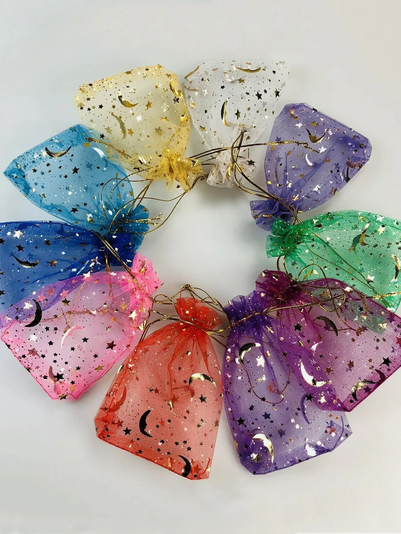 100PCS - Mesh Bag Cosmetic Bag Hot Stamped Star Moon Bundle Mouth Drawstring Bag Eugen Yarn Bag Gift Candy Bag