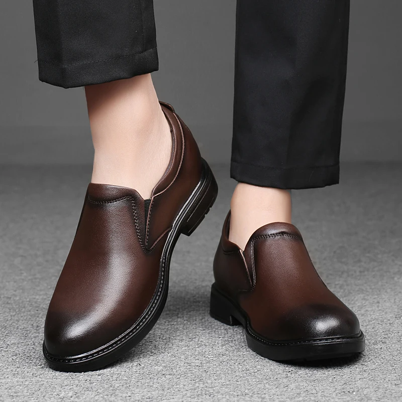 Men Black Slip on Dress Leather Shoes Comfortable Lightweight  Italian Casual Shoes Formal Business Office Loafers Size：35-47