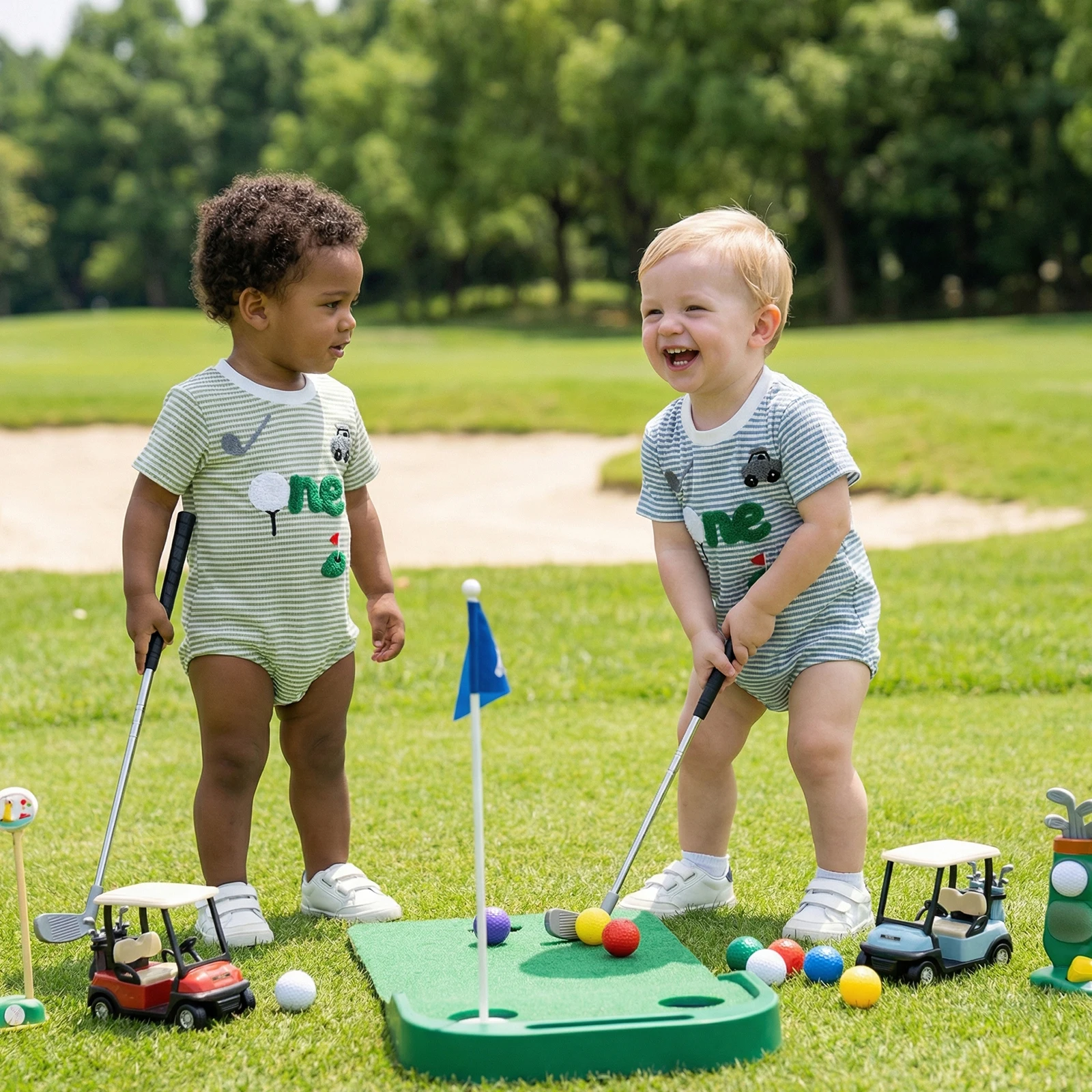 

Летний комбинезон для младенцев-мальчиков: повседневный, с вышивкой в стиле гольфа, в полоску, с коротким рукавом