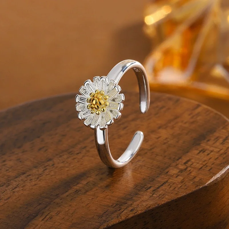 Hot selling new 925 sterling silver fashionable and exquisite double-layer petal chrysanthemum open ring with simple temperament