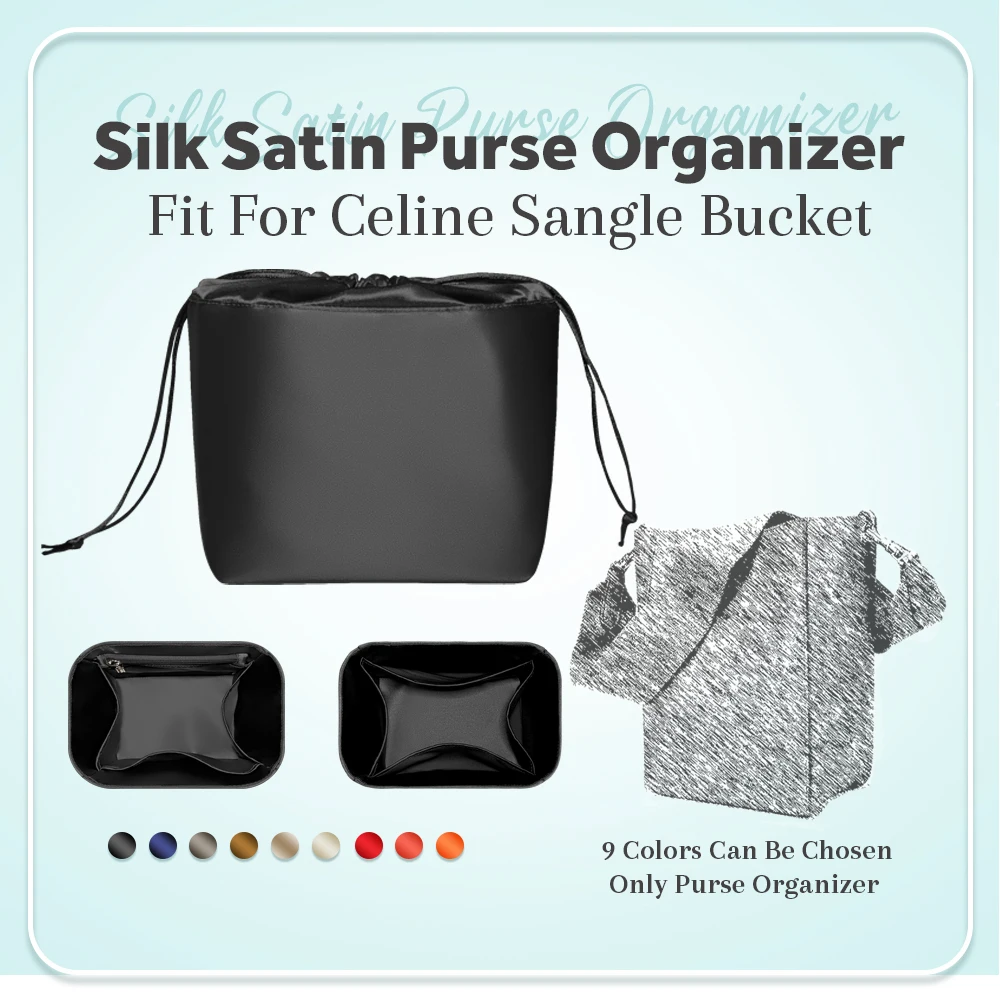 

Silk Satin Purse Organizer Insert, Inner Liner Bag Storage Insert Fit for Celine Sangle Bucket Drawstring Inside Bag Organizer