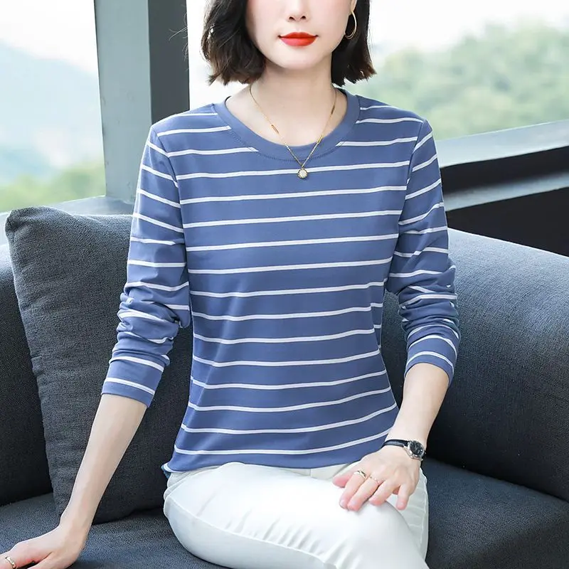 

Fashion O-Neck All-match Long Sleeve Striped T-Shirts Women's Clothing 2024 Autumn New Loose Commuter Tops Casual Tee Shirts