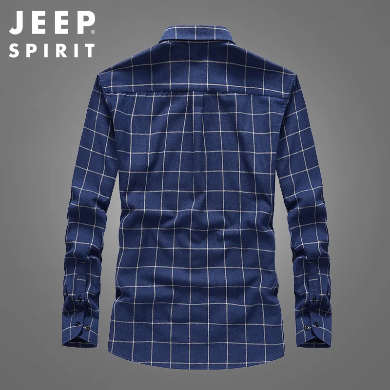 JEEP SPIRIT men fashion plaid shirt spring and autumn new casual lapel color matching long-sleeved comfortable breathable top