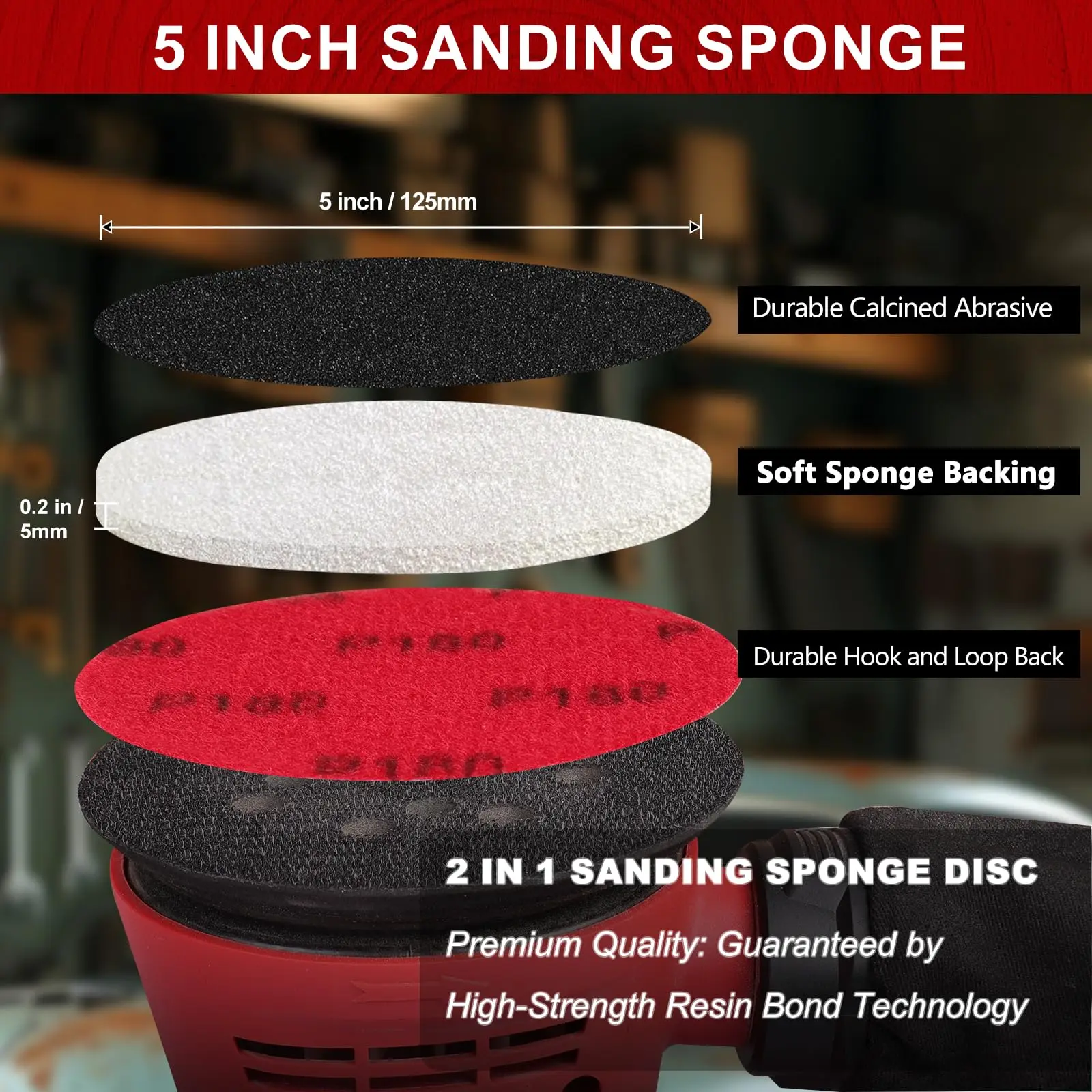 5 Inch Hook and Loop Sanding Sponge Disc Assorted 120-2500 Girt 10/20 Pcs Wet Dry for Wooden Drywall Sheetrock and Metal Glazing