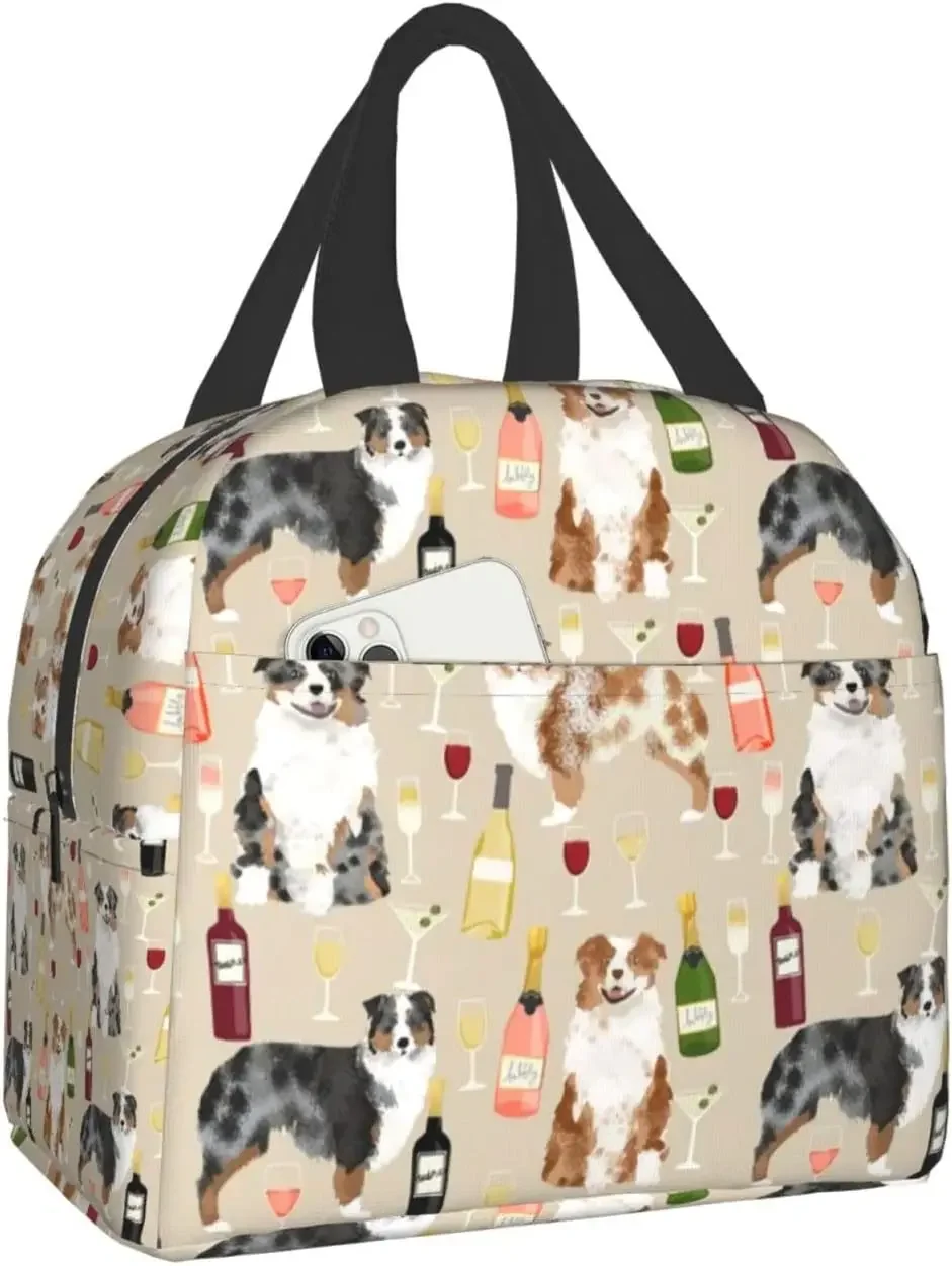 Shepherd Dogs Merle Wine Cocktails Lunch Bag Waterproof Insulated Reusable Meal Bag Lunch Box Food Outdoor Work School Picnic