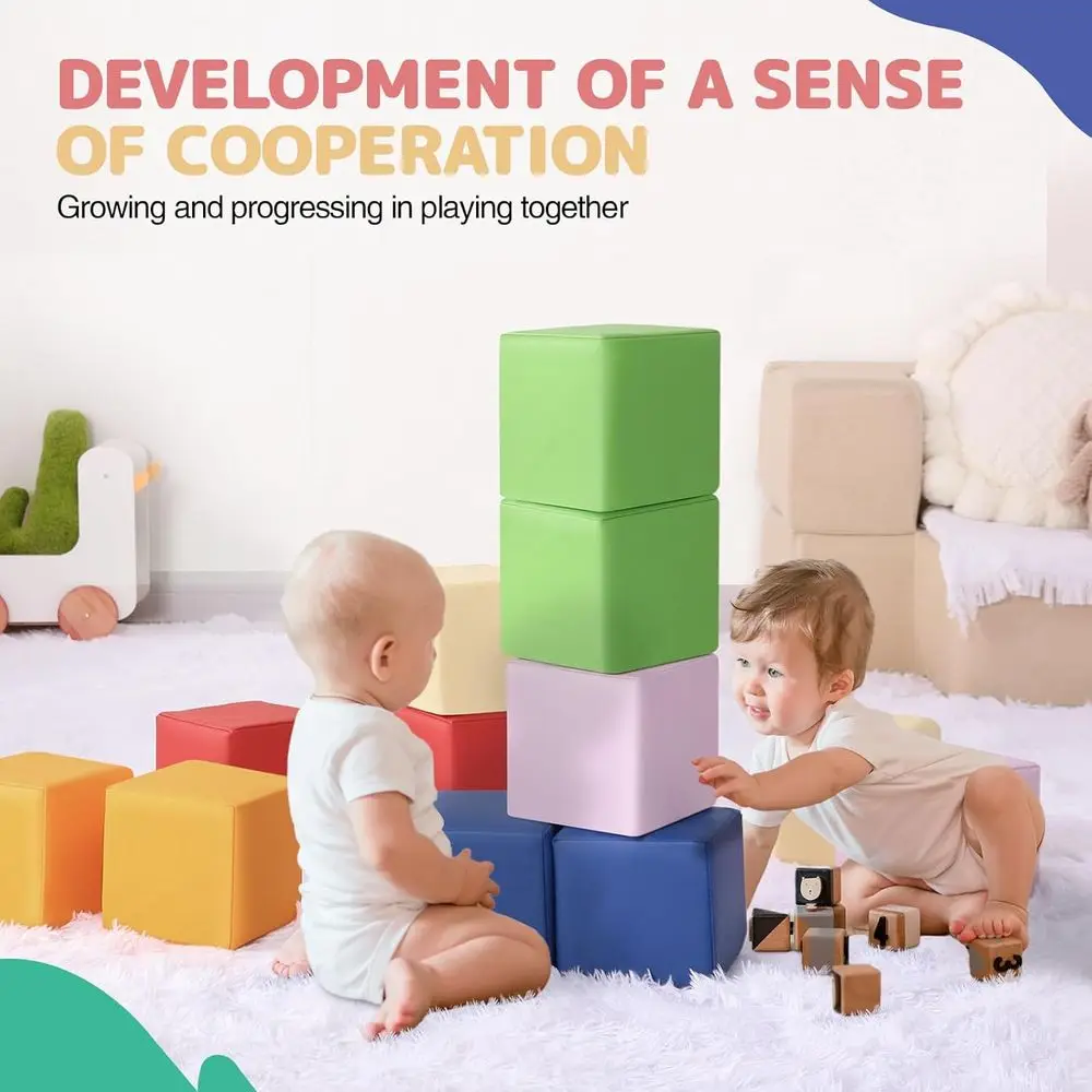 12피스 PU 가죽 컬러풀 폼 블록 - 유아용 빌딩 장난감 - 유치원 학습 및 생일 선물용 대형 쌓기 블록