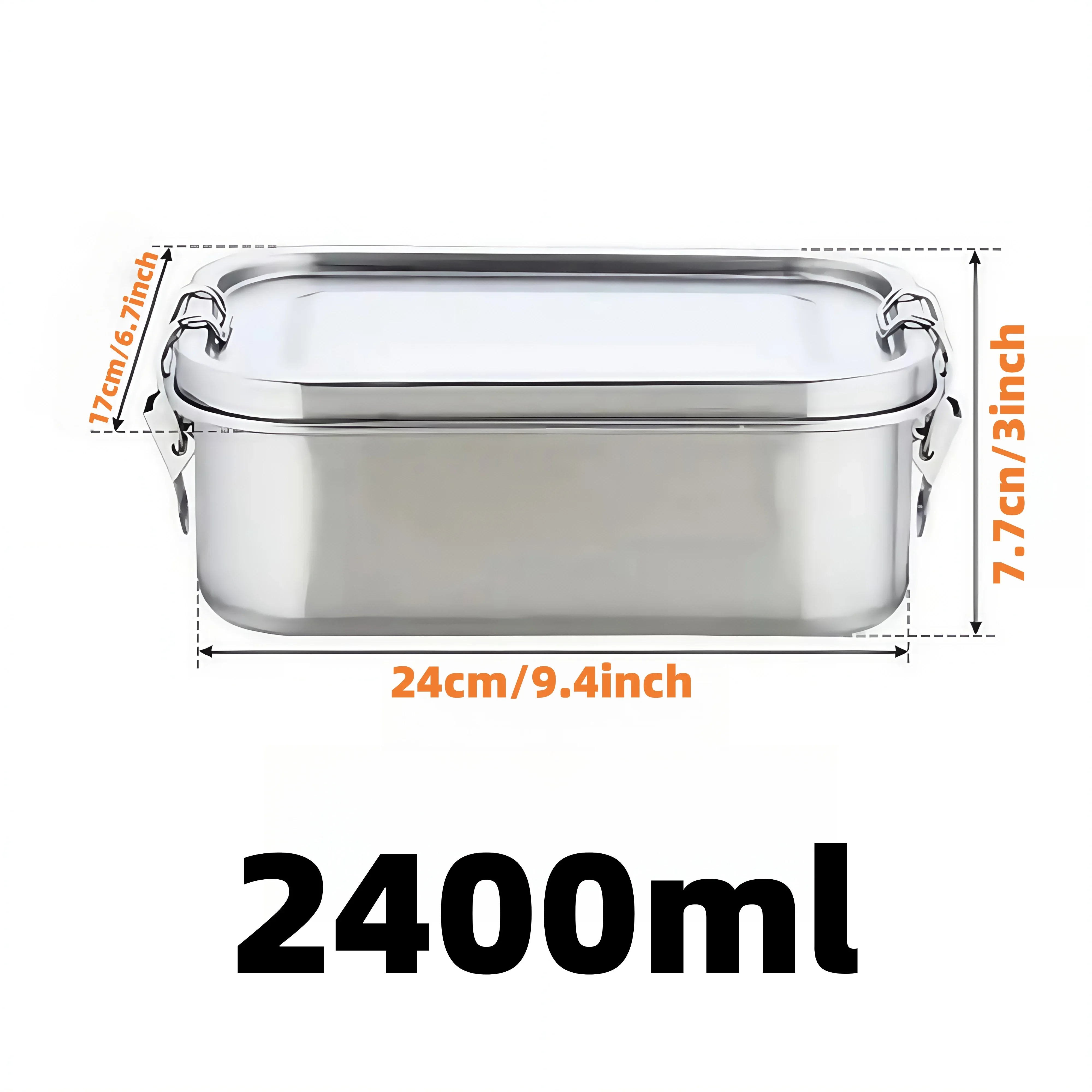 2400ml 304 Stainless Steel Bento Box Leakproof Metal Lunch Container with Secure Locking Clasp for Work and School