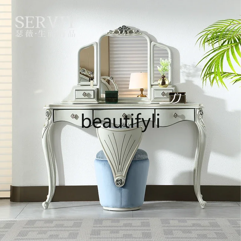 

A26 French light luxury solid wood with carved dresser cloakroom master bedroom small dressing table
