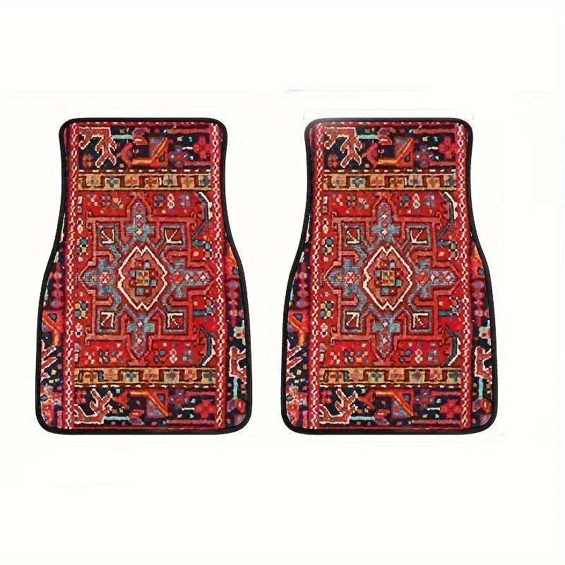 2pcs Red Retro Style Pattern Car Carpet, All Seasons Car Carpet, Easy To Clean Car Interior Accessories, Halloween Decoration Ch