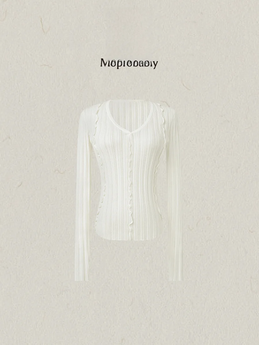 

Elegant V-Neck Knitwear Slimming Striped Fashion Versatile Moprobably Li Yueruo Sequence Stylish Polyester Fiber