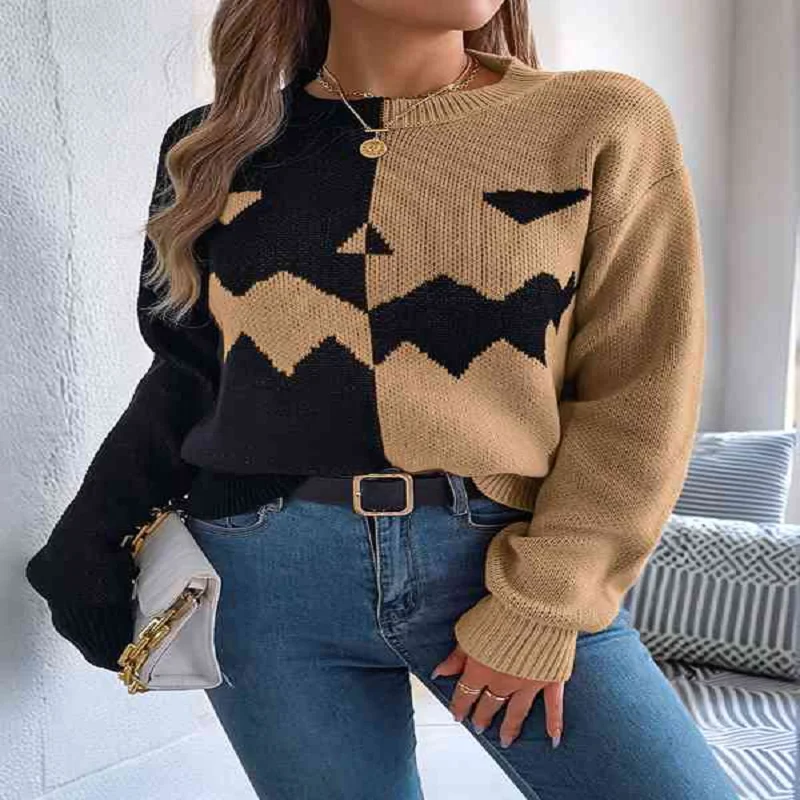 

Halloween Sweaters for Women Funny Long Sleeve Knitted Pullover Cute Ghost Crew Neck Shirts Fall Outfits