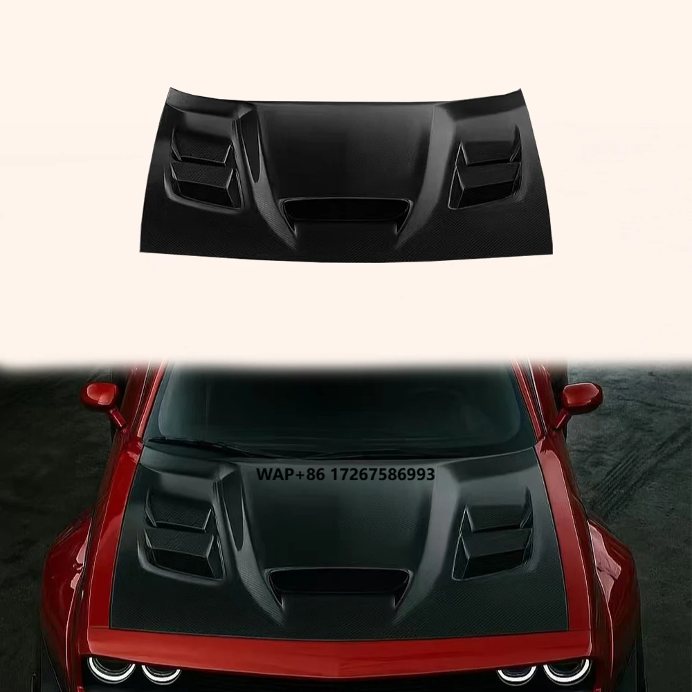 

For Dodge Challenger SRT Hellcat 15-23 Carbon KZA Style Front Vented Hood
