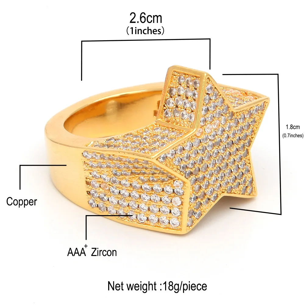 

Big Five Star CZ Bling Bling Iced Out Square Cubic Zircon Mirco Pave Prong Setting Brass Rings Fashion Hip Hop Jewelry BR023