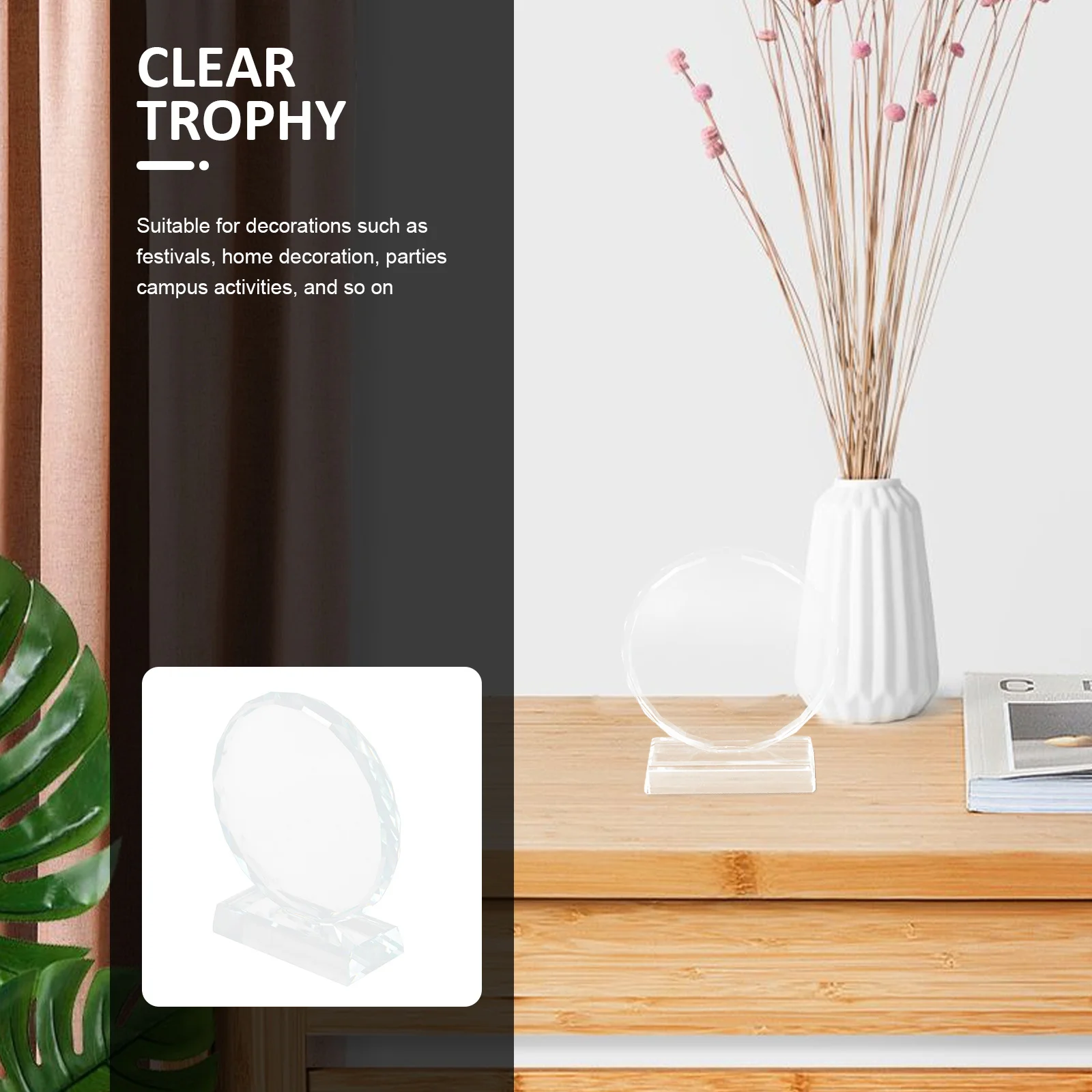 

Decorative Crystal Trophy Transparent Crystal Award Trophy Delicate Prize Accessory for Office Home Award Accessory