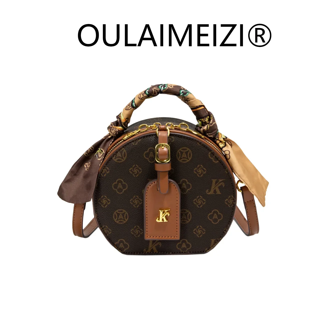 

OULAIMEIZI Popular small round bag for women new style temperament casual shoulder bag color block letters