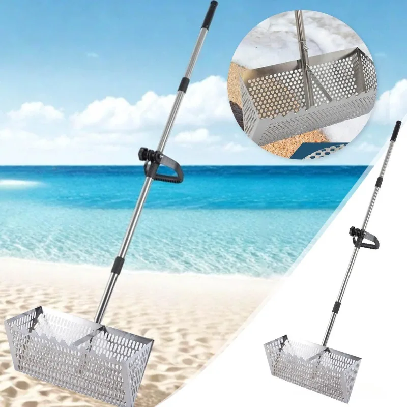 Seafood Rake Sea Rake Tools Sand Sieve Steel Easy Grip with Handle Wide Basket Sand Sifter