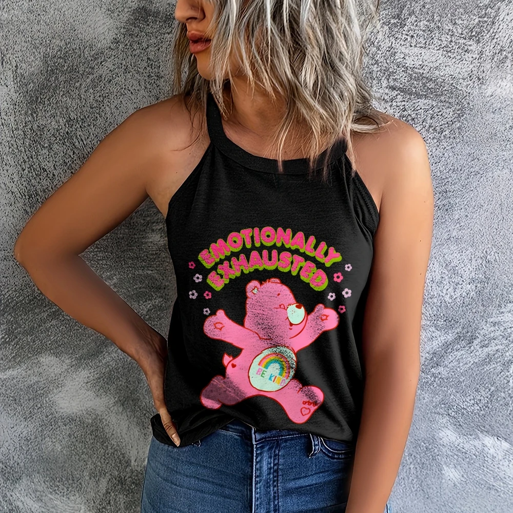 

Emotionally Exhausted Pink Bear Women's Round Neck Vest,Round Neck Vest,Trendy Tank Tops,Summer Tank Top,Work Out Tank Top