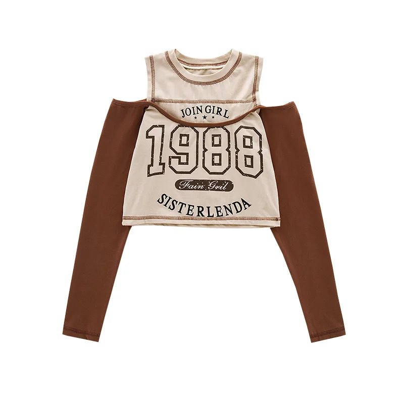 

Kids T-Shirt Crop Top Spring Autumn Long Sleeve Letter Print Clothes Harajuku Vintage Girls Korean Fashion Streetwear Costumes