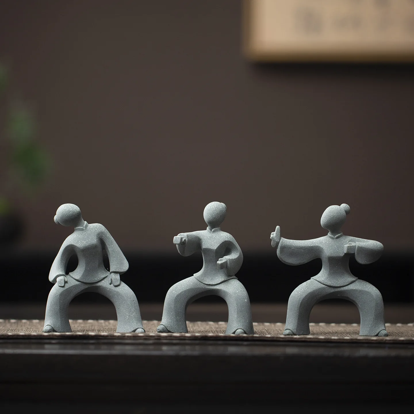 Bluestone Chinese Kung Fu Figurine Desktop Decor Office Stress Relief Art Sculpture