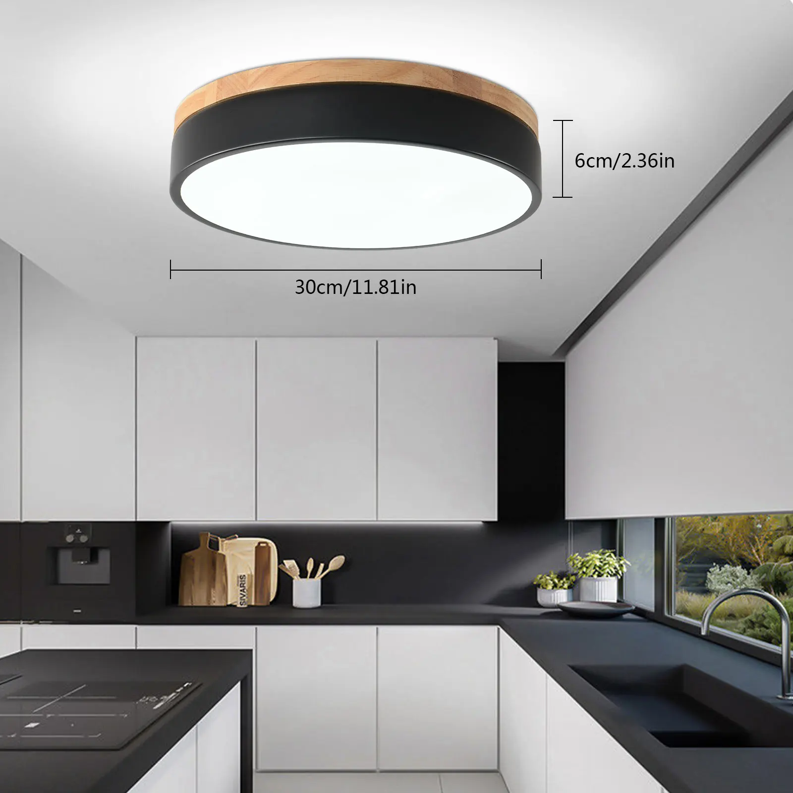 Modern LED Ceiling Light Minimalist Wood Style Flush Mount Ceiling Light Living