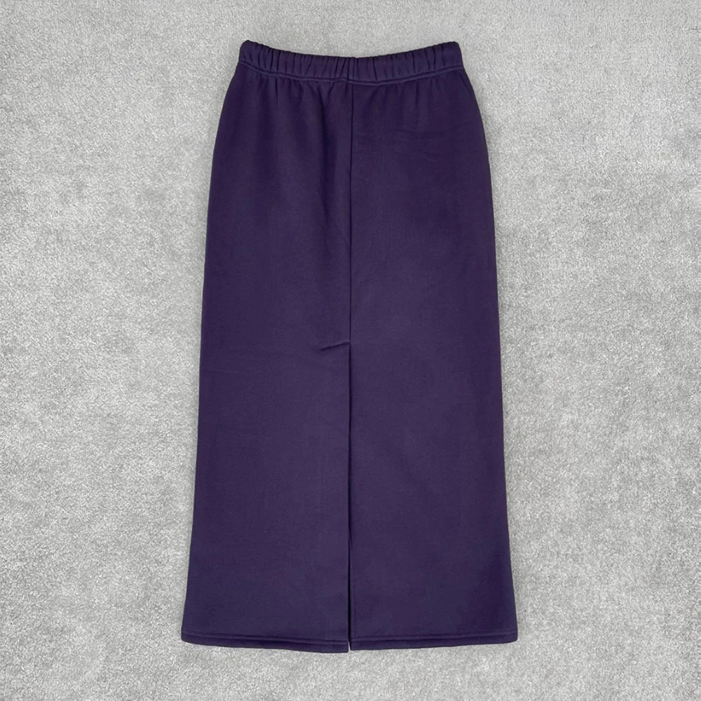 Cotton-Blend Elastic Waist Women's Skirt Back Slit with Tie-Up Waist, Fleece-Lined Straight-Cut Skirt 2025 Winter New Y2k
