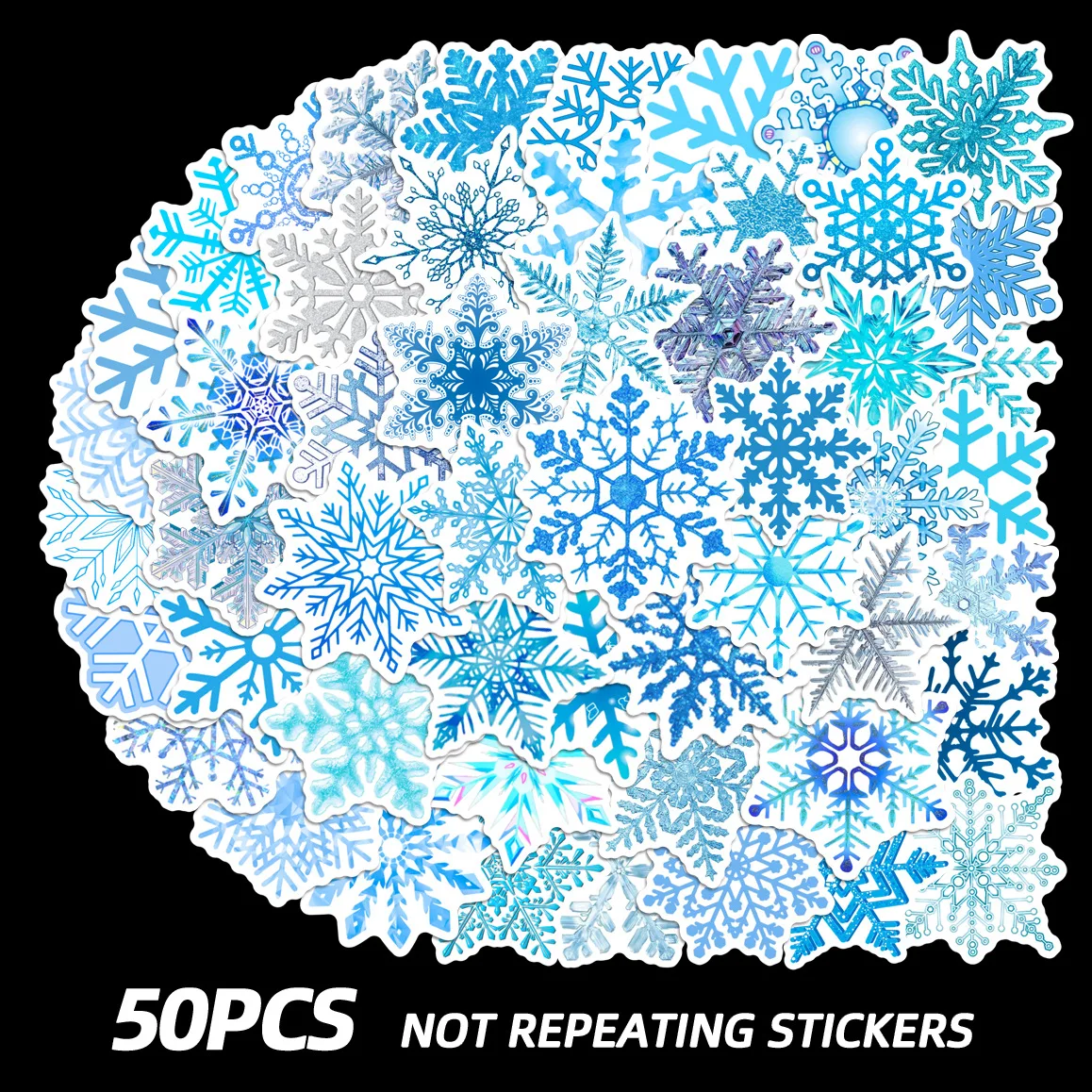 

50PCS Ice Blue Snowflake Ice Crystal Snowflake Stickers Cartoon Decoration Refrigerator Guitar iPad Graffiti Stickers Kids Toy