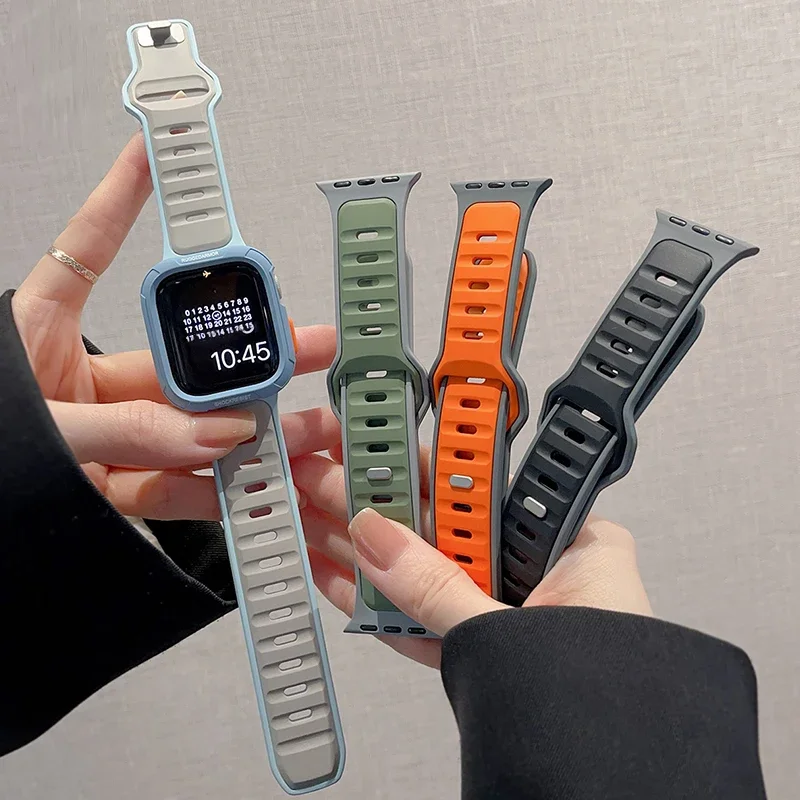 NEW Design Silicone Strap for Apple watch ultra2 band 49mm Series 10 46mm correa Sport bracelet iwatch 9 8 7 6 5 SE 42-45mm 44mm