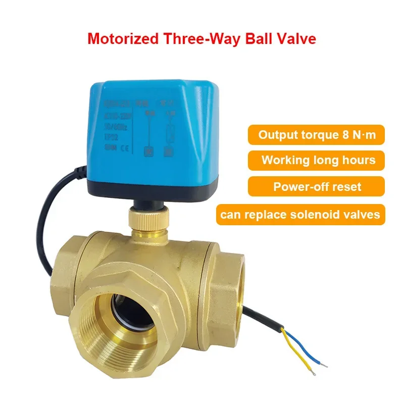 Motorized Ball Valve Three-Way T Type/L Type 2-Wire Power-Off Reset 8 N·m Torque Brass 220V 110V 24V 12V AC/DC Electric