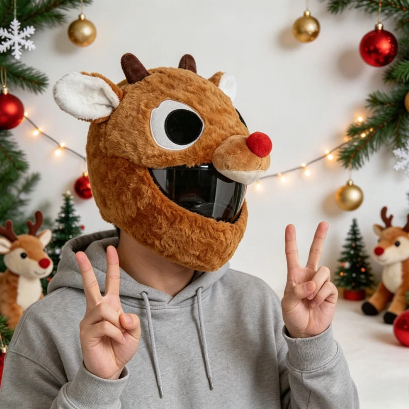 Personalized Warm Plush Motorcycle Helmet Cover - Christmas Santa Hat, Halloween & New Year Funny Helmet Hood for Winter