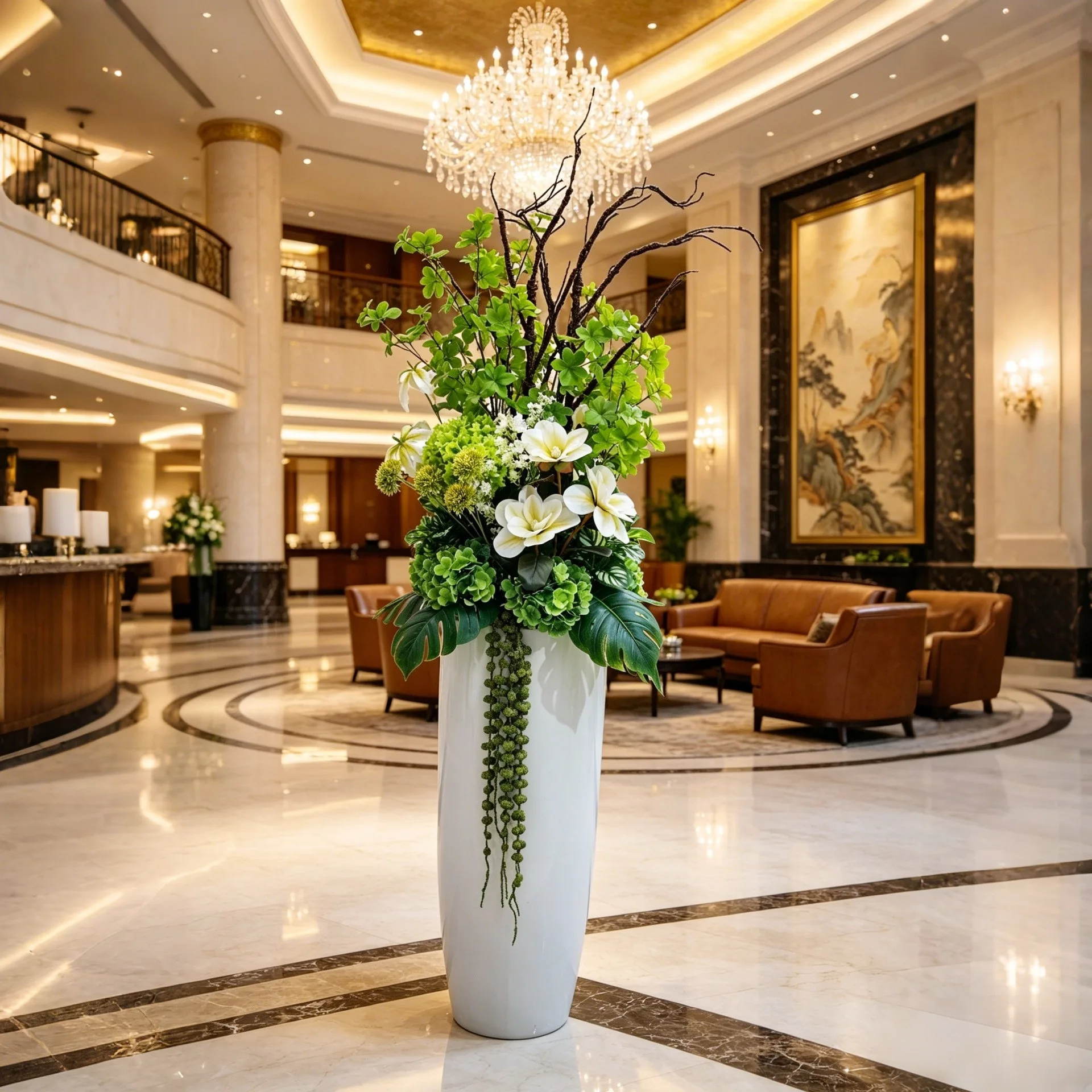 High-end hotel lobby floor-to-ceiling simulated flower decoration shopping mall lobby sales office large vase flower decoration