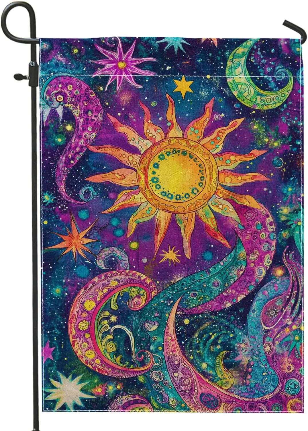 Celestial Sun and Moon Garden Flag, Vibrant Cosmic Colors Outdoor Decor Banner, Double Sided Yard Flag for Home Decoration a WWL