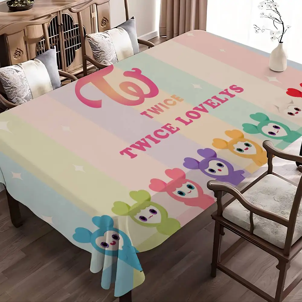 Toalhas de Mesa de Poliéster com Tema Kpop T-Twice, Pintura em Tela, Designs Fofos para Decoração de Cozinhas, Quartos e Pátios